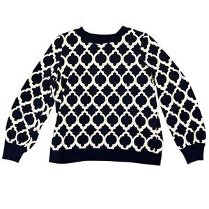 Talbots Navy & White Geometric Print Crewneck Sweatshirt | Size Medium
